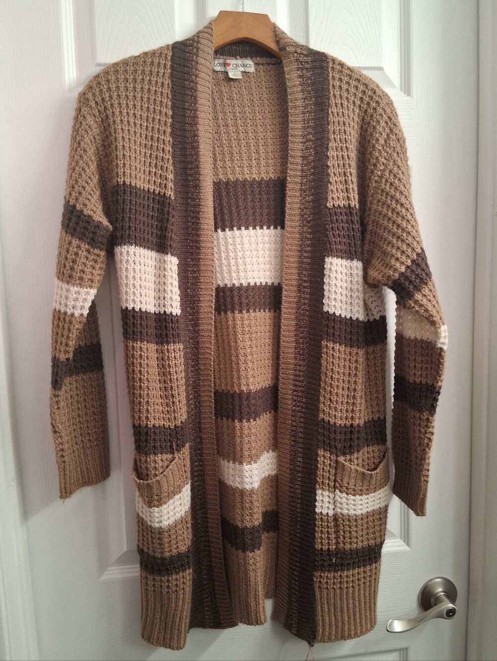 Love Change Italy Brown Striped Long Knit Cardigan Large